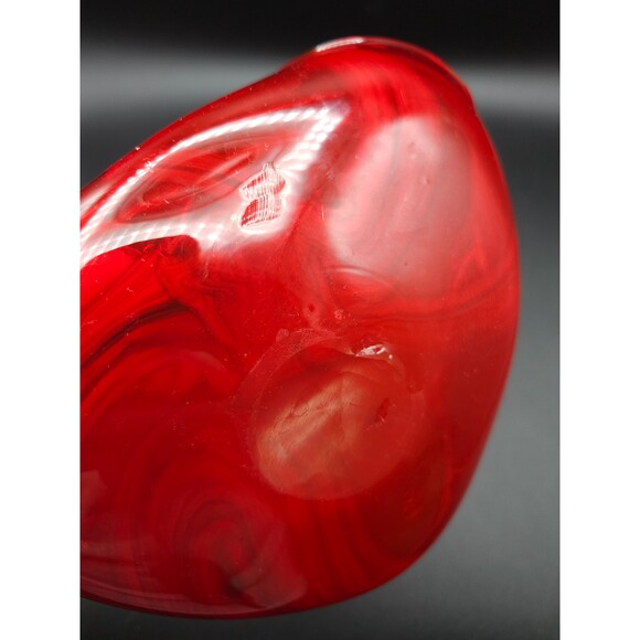 Vintage Red with White Swirl Blown Art Glass Ashtray Trinket Dish Bowl Nasco - Picture 3 of 6